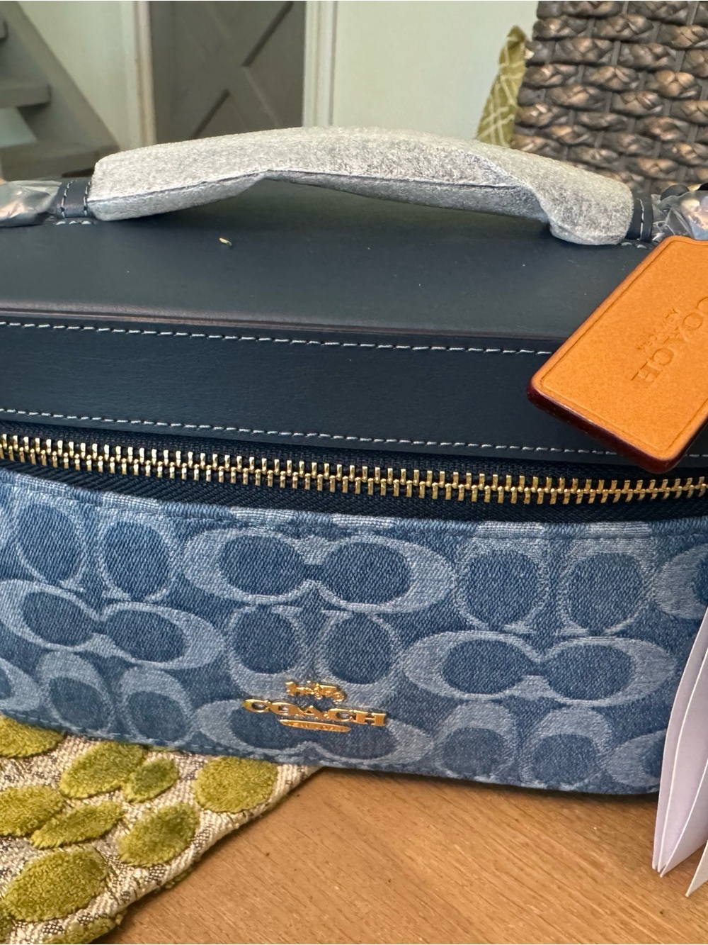 NEW Coach Blue Denim Signature Travel Case with Navy Trim